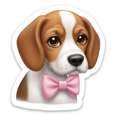 Cute beagle dog with short ears and is medium brown and white that's cute and a little chubby that is really cute that has a cute little baby pink bow on  sticker
