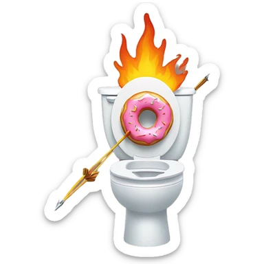 Homer Simpson shooting a bow and arrow with a flaming donut on the end of the arrow into his toilet sticker