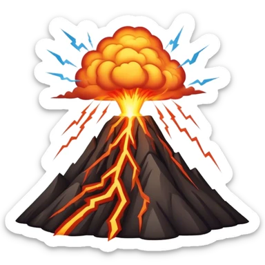 A volcano with lightning striking out of it sticker