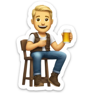 A happy white guy sitting on a barstool drinking a beer and looking at his phone  sticker