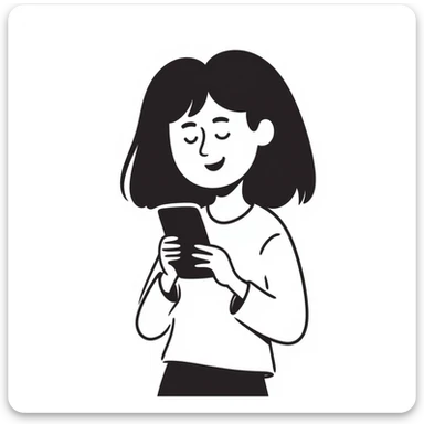 a girl holding a smartphone, smiling sticker