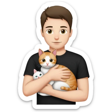 A man in a black t-shirt holding a cat in his arms sticker