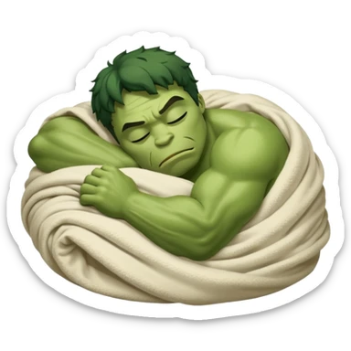 Incredible hulk curled up like a cat sleeping lying down in bed under blanket eyes closed sticker