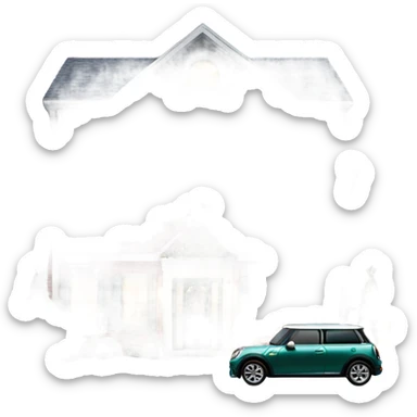 townhome decorated for Christmas with a mini cooper parked out front sticker