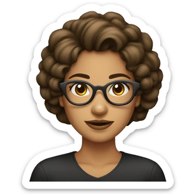 Mujer joven pelo lacio castaño oscuro con gafas ,pestañas voluminosas ,ojos oscuros sticker