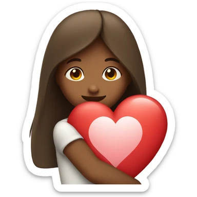 A girl hugging a heart sticker