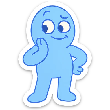 charming blue character with soft shading, cute and slightly cheeky sticker