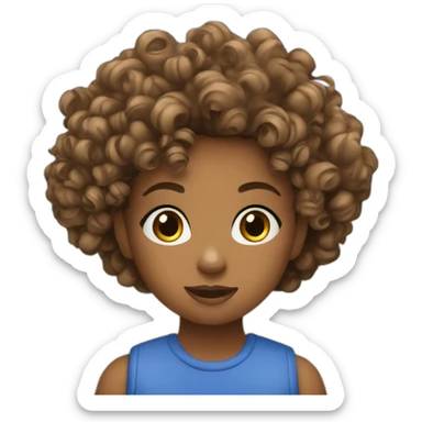 A kid using her insulin pump while playing in a park. She has curly hair and wears blue clothes sticker