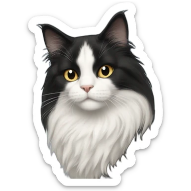 dumb looking tuxedo cat long haired sticker