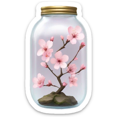 Realistic sakura flower in a transparent jar vase sticker