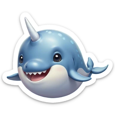 Cinematic Comical Cute Narwhal Portrait Emoji, Head tilted dramatically with an exaggeratedly amused expression, featuring a uniquely curved tusk, a sleek body with wide, comically expressive eyes brimming with playful disbelief, Simplified yet hilariously expressive features, highly detailed, glowing with a slightly sassy oceanic glow, high shine, dramatic yet playful, stylized with an air of cheeky marine mischief, soft glowing outline, capturing the essence of a meme-worthy cute narwhal that looks ready to side-eye its way into viral fame! sticker