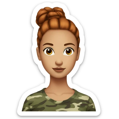 red straight hair bun pretty brown eyes camouflage girl sticker