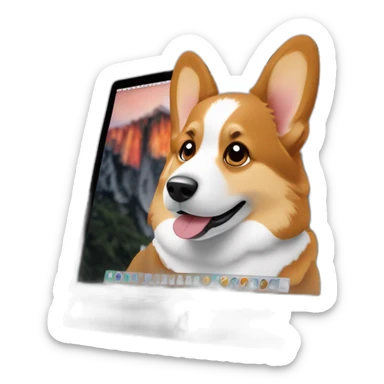 corgi looks at apple-imac monitor sticker