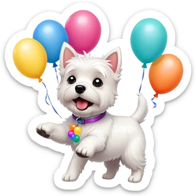 West highland terrier barking at balloons sticker