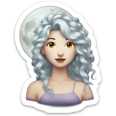 Full Moon with Face with girly hair sticker