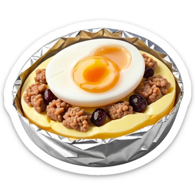 steamed ground pork with raisins, sliced boiled egg, wrapped in foil sticker