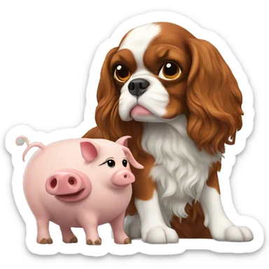 King Charles spaniel with a pig as a pet sticker