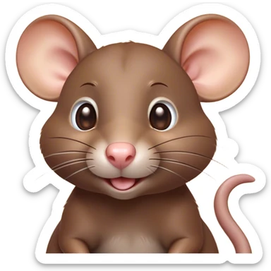 Cinematic Cute Brown Rat Portrait Emoji, Head tilted playfully and inquisitively, with a compact, nimble build and a glossy brown coat accentuated by a twitching nose and round, sparkling eyes full of curiosity, Simplified yet irresistibly adorable features, highly detailed, glowing with a warm, friendly glow, high shine, affectionate and clever, stylized with a touch of urban whimsy, soft glowing outline, capturing the essence of a mischievous yet loving rat that feels like it could dart out of the screen into your arms! sticker