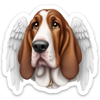 Old age basset hound with angel wings sat in meadow, large bing D collar  sticker