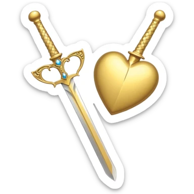 golden sword cuting in half a gold heart sticker