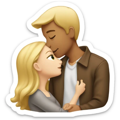 Blonde white girl kissing brown boy love sticker