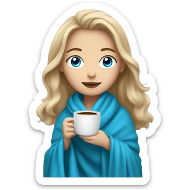 Dark blonde hair woman with blue eyes cozy blanket with coffee sticker