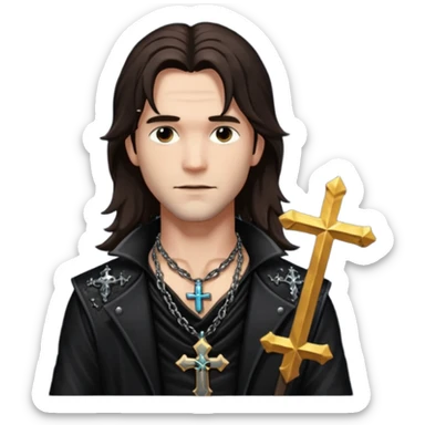 Van Helsing (Male) from Dracula with long dark brown hair, black sequin outfit sticker