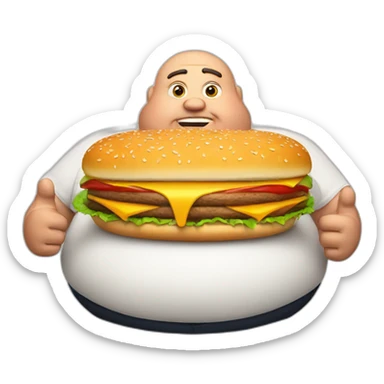 Fat man with burger sticker