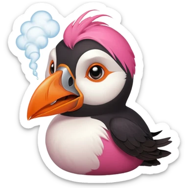 pink puffin angry blow steam nose beak sticker