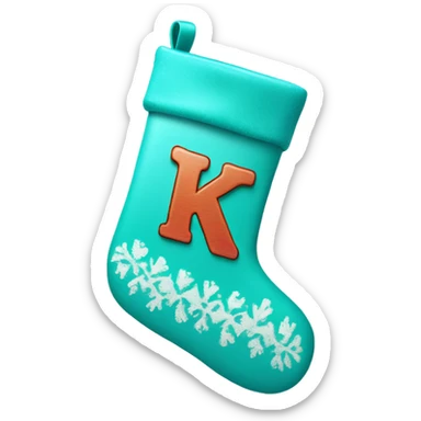Turquoise ￼Christmas stocking with the letter K on the middle of it.  sticker