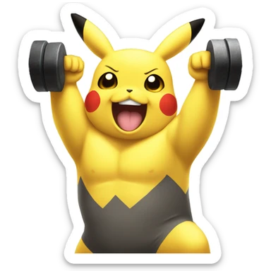 Pikachu cheering a white bodybuilder in training  sticker
