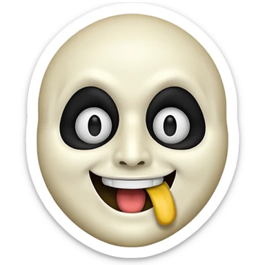 Um emoji estilo iOS do Ghostface, com sua icônica máscara branca e olhos e boca pretos, mas com um sorriso feliz. Ele usa um capuz preto e a forma geral do emoji deve ser arredondada e simplificada, semelhante a outros emojis do iOS. O fundo é transparente. sticker