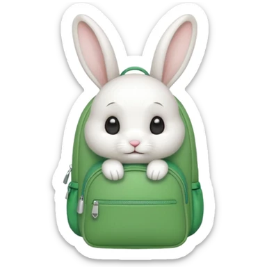 baby white rabbit wear green backpack sticker