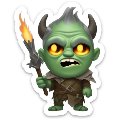 Orc weapon spirit with ghostly weapons, cloak with burning eyes, Halloween theme, emoji sticker