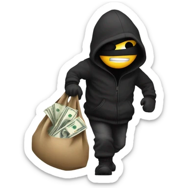 robber sneaking away with a large bag of money sticker