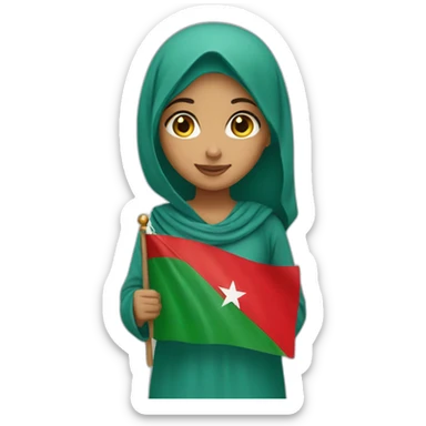 An arabic girl holding moroccan flag sticker