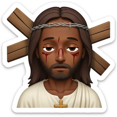 Dark skin Jesus with injuries eyes closed on the cross sticker