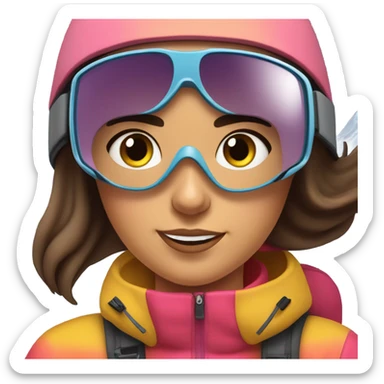 brunette girl skiing sticker