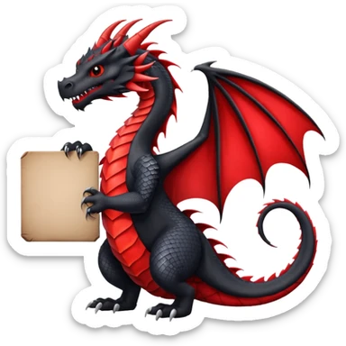 Black and red dragon holding large blank sign sticker