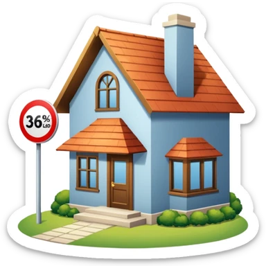 skeuomorphism style, house for sale, emphasis on For Sale sign, For Sale sign needs to be readable in 36 x36 pixels  sticker