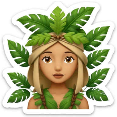 a girl with jungle wearing a large leaf headgear bye  sticker