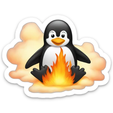 penguin in fire sitting cross-legged on a cloud sticker
