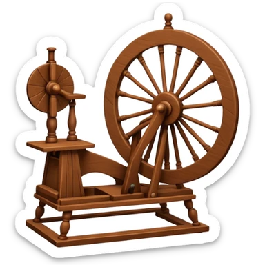 I want a traditional spinning wheel, with the wheel on the right or left and the flyer on the opposite. Shown from the side. sticker