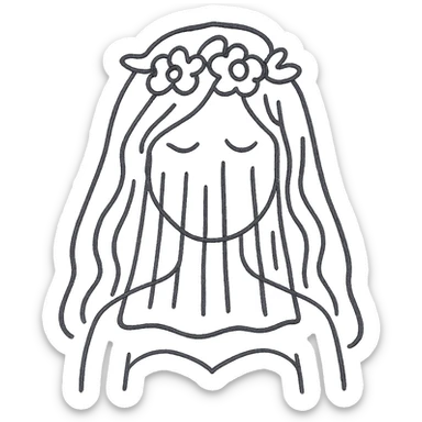 beautiful girl with long hair getting married veil covering face sticker