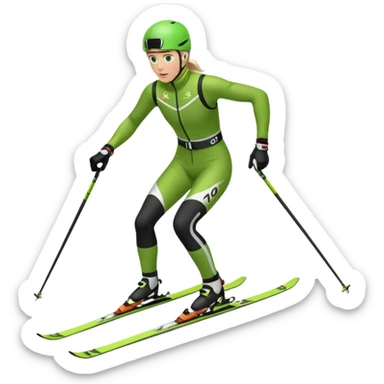 Xc ski racer in green and black clothing. Full body, classic skiing uphill sticker