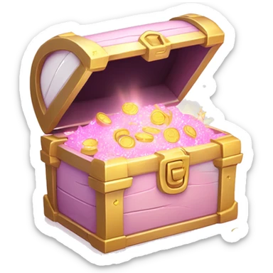 Pastel Pink Treasure Chest "A pastel pink treasure chest with glowing edges, sparkling golden coins spilling out, and a magical light emitting from inside." sticker