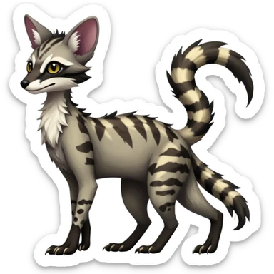 Feral Rare Fantasy dark tropical Vernid-Sergal-Genet-Trico-species by LiLaiRa, random markings, tufted tail, tufted ears, full body, 4 legs sticker