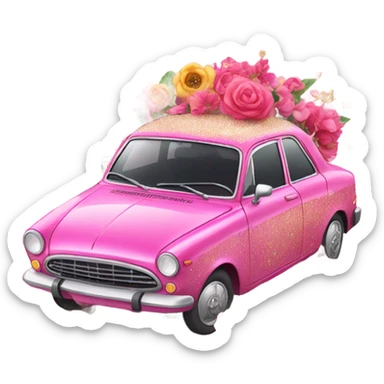 Pink car with glitter and decorated flowers  sticker