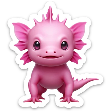 cinematic-[axolotl]-realistic-full-body-standing-emoji,-head-tilted-dramatically,-pink skin,-simplified-yet-realistic-focused-features,-highly-detailed,-glowing-with-an-almost-sarcastic-glow sticker