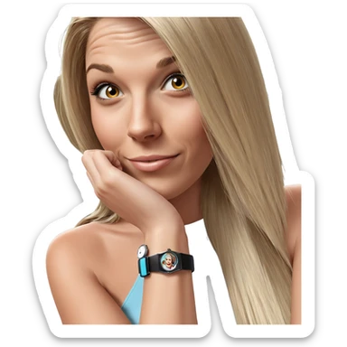 smiling girl with wristwatch sticker